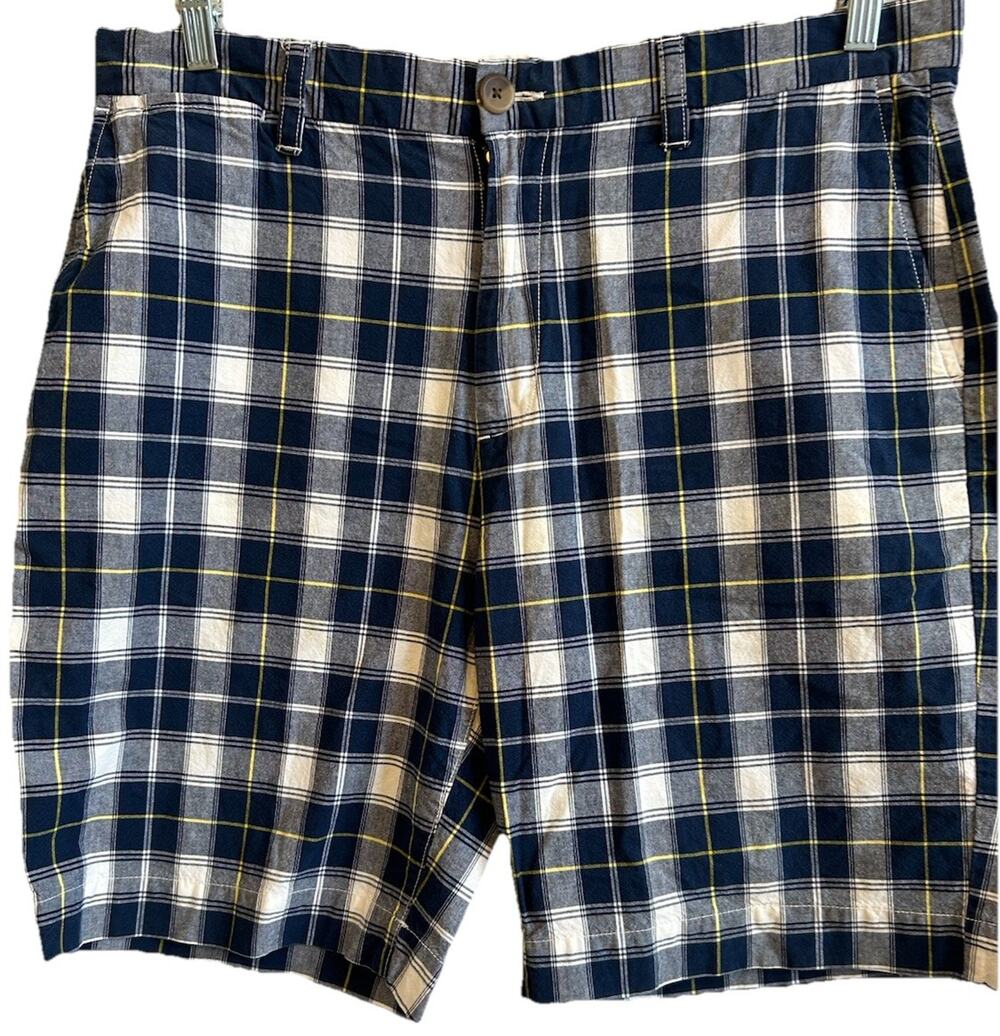 Y2K Plaid Golf Shorts Men 36 Preppy Coastal Chino Flat Front Pockets Academia